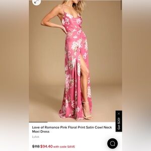 Lulu’s Satin Floral Gown in Pink
